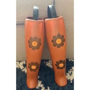 Vintage 1970s Flower Power Boot Shapers Orange Mod Plastic Pair Retro